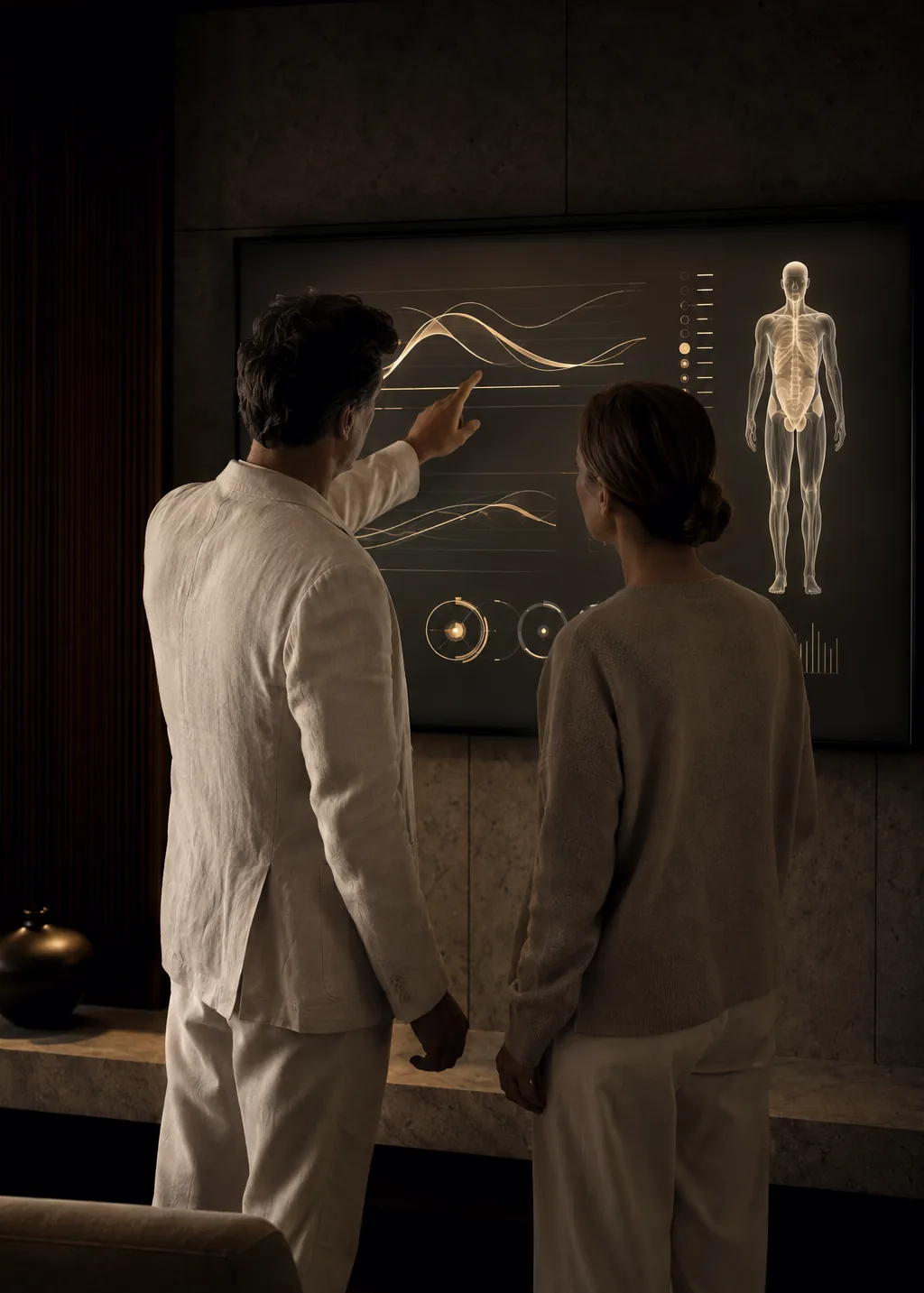 A physician and patient reading results on screen